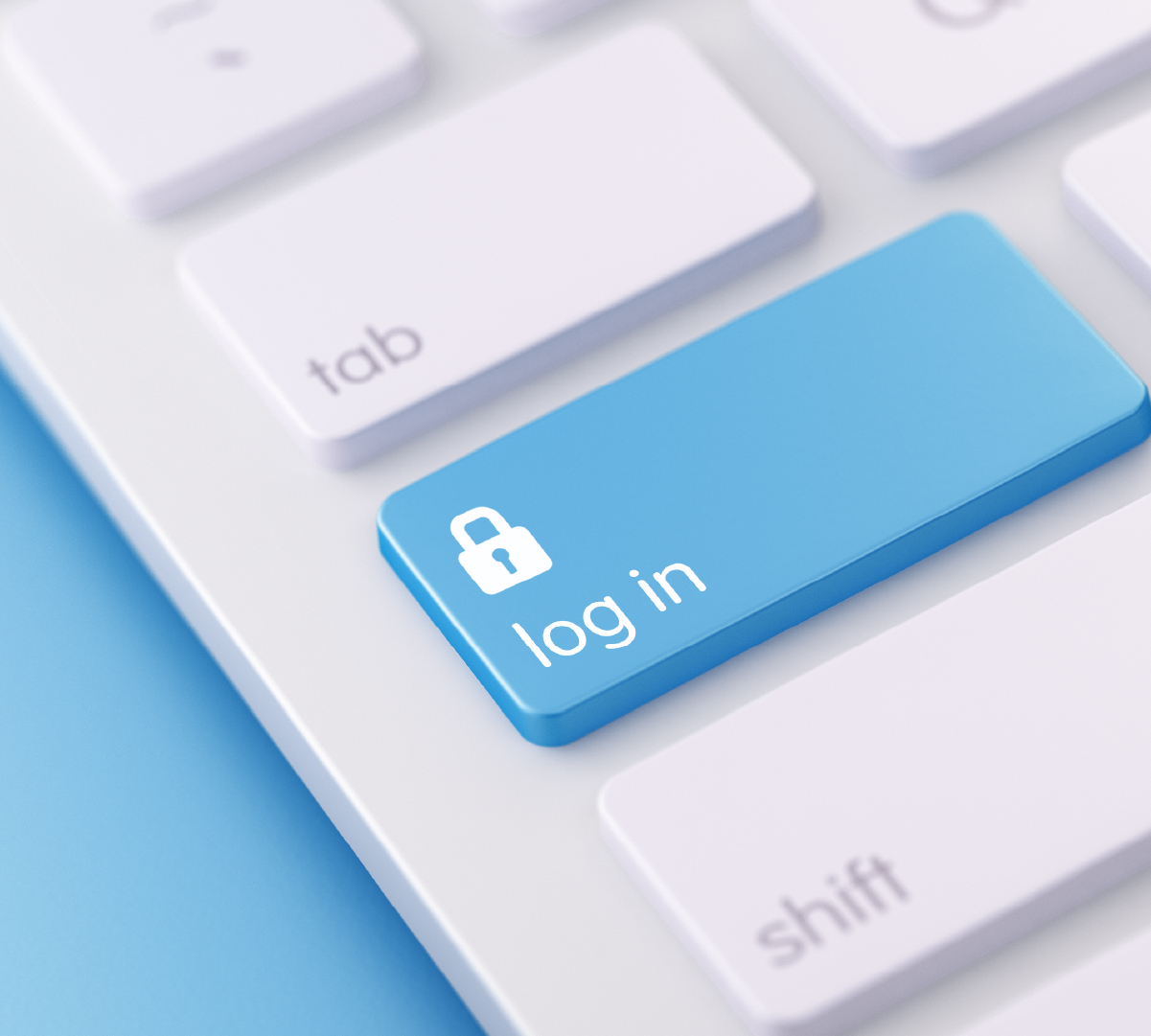 Close up of ‘Log in’ button with lock icon, on computer keyboard.