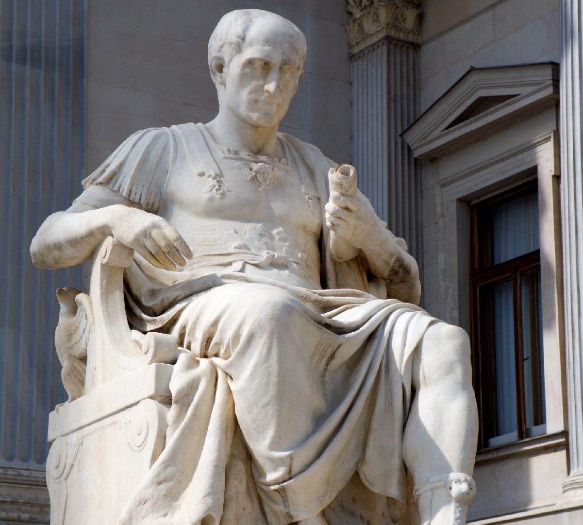 Julius Caesar statue in front of the Austrian parliament building.
