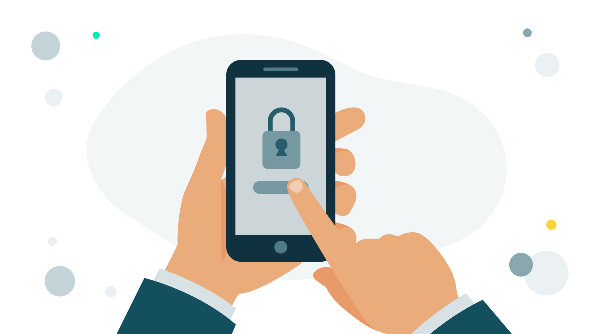 Decorative image: someone holding a mobile device with a picture of a padlock on the screen.