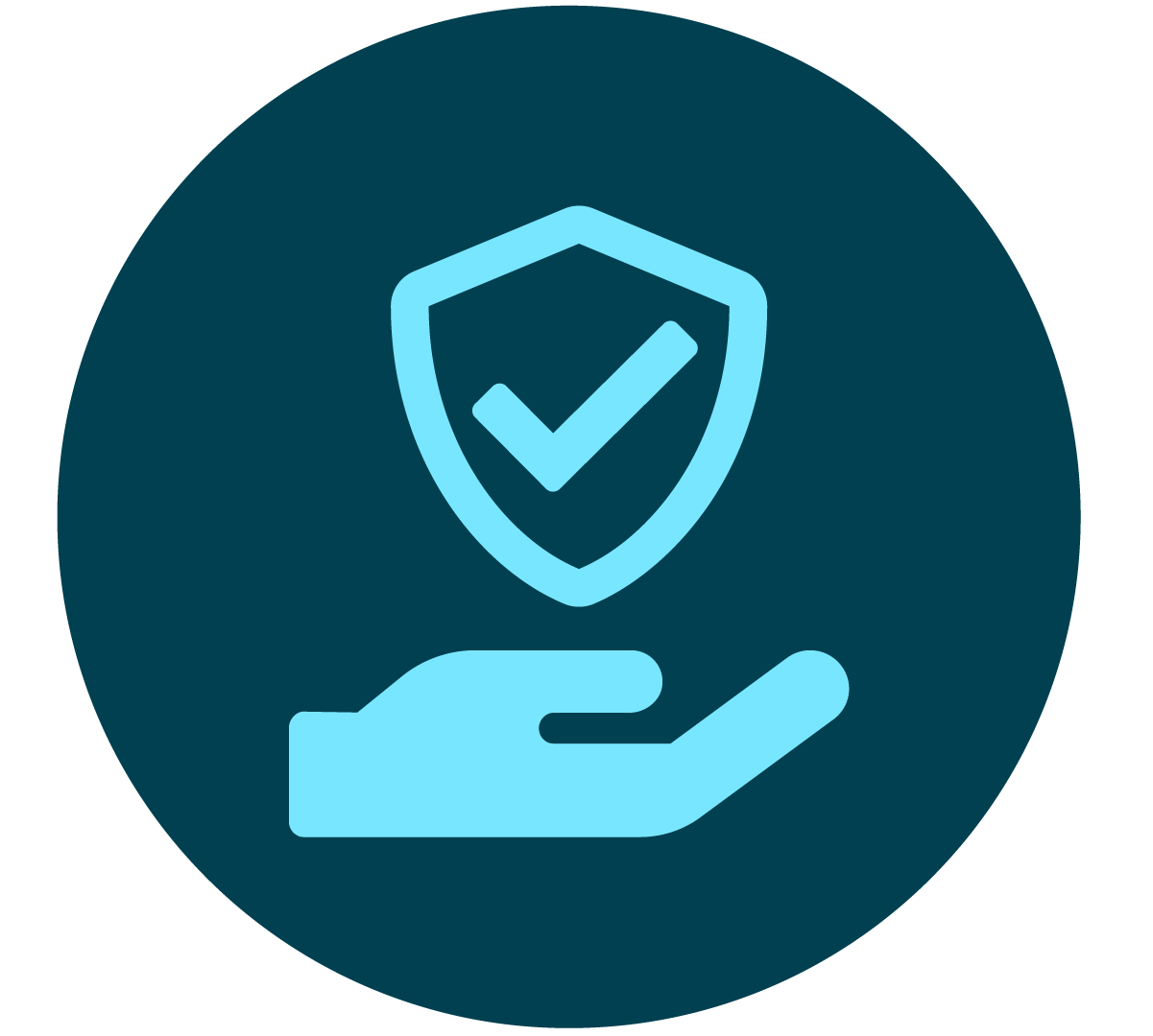 Decorative image: Icon with hand holding a shield with a tick on it – representing security and protection, and hsowing it's in the hands of the employees