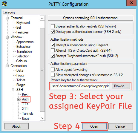 PuTTY: Select PPK Key